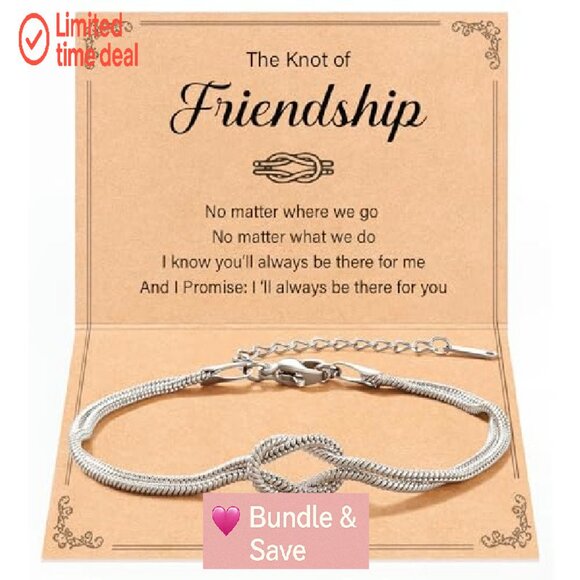 Stainless Steel Love Knot Friendship Bracelet 7" Adjustable Lobster Clasp - Picture 2 of 8